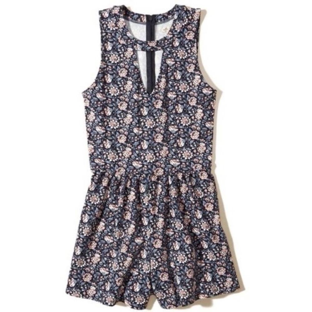 Hollister Navy V-Neck Cutout Floral Romper